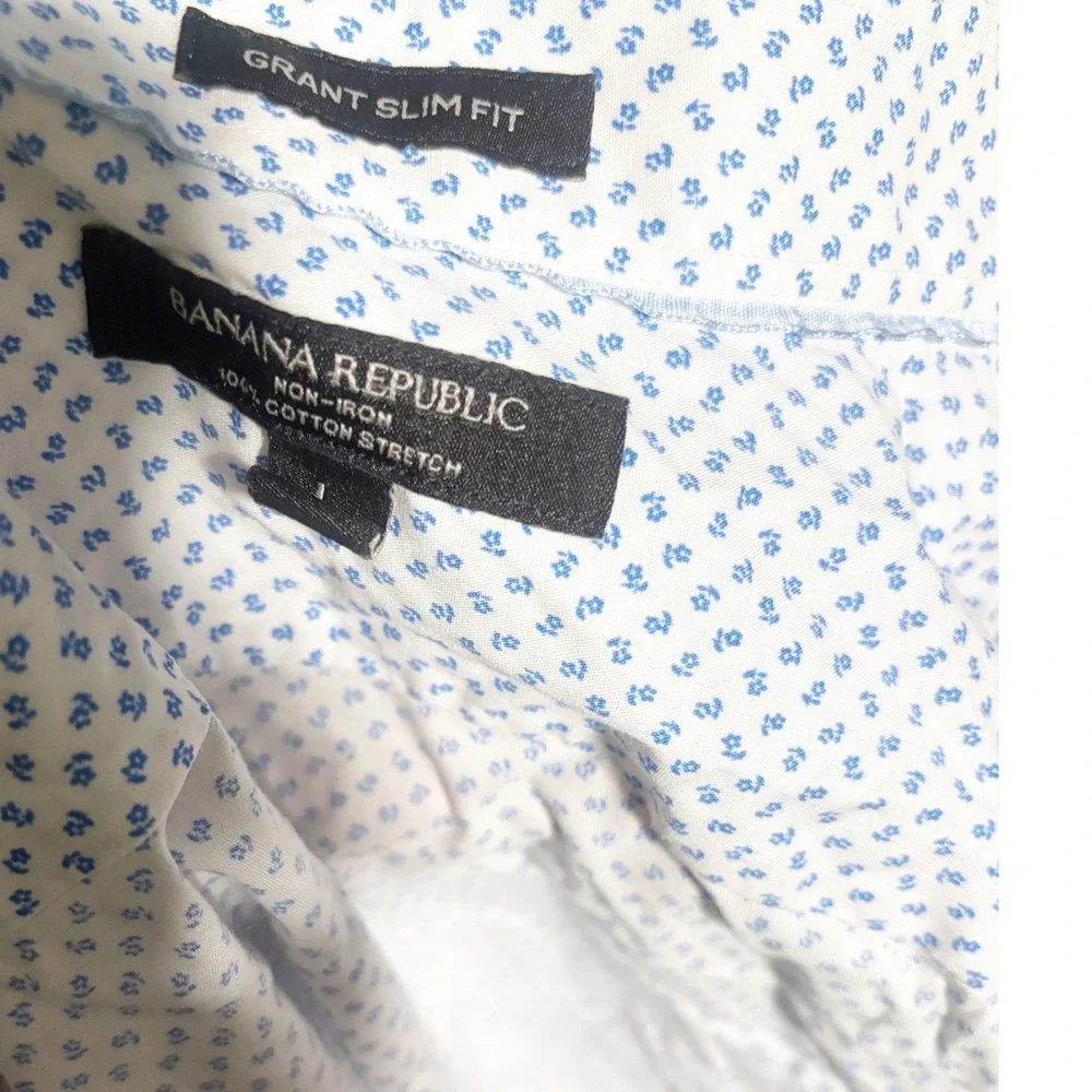 Banana Republic Grant Slim Fit Non-Iron Stretch Micro Floral Shirt L